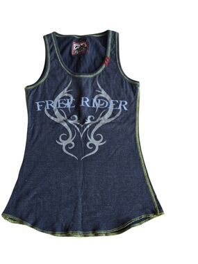 Alp N Rock Navy Blue Free Rider Graphic Tank with Lime Trim